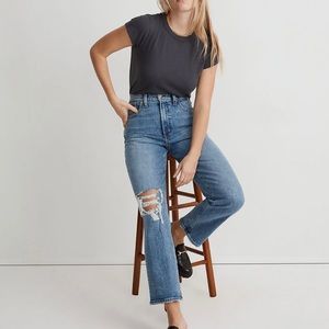 Madewell: the tall perfect vintage straight jean in kingsbury wash: knee-rip
